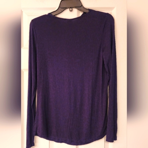 XCVI long sleeve twist neck top in Navy/ leopard print size Small - Picture 3 of 10